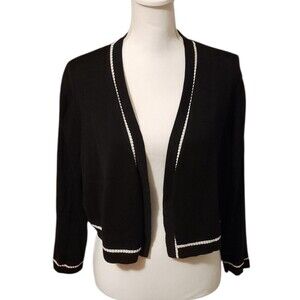 Talbots Shrug Sweater Open Cardigan Crop Black w/ White Trim Womens Size XL
